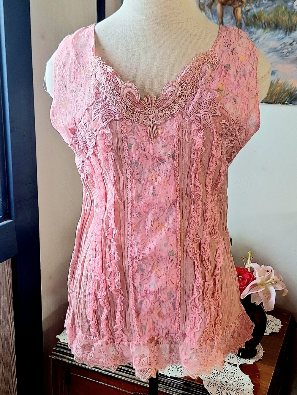 Vintage Rod's Bohemian Silk & Rayon Sleeveless Blouse, Medium, RN#109796
